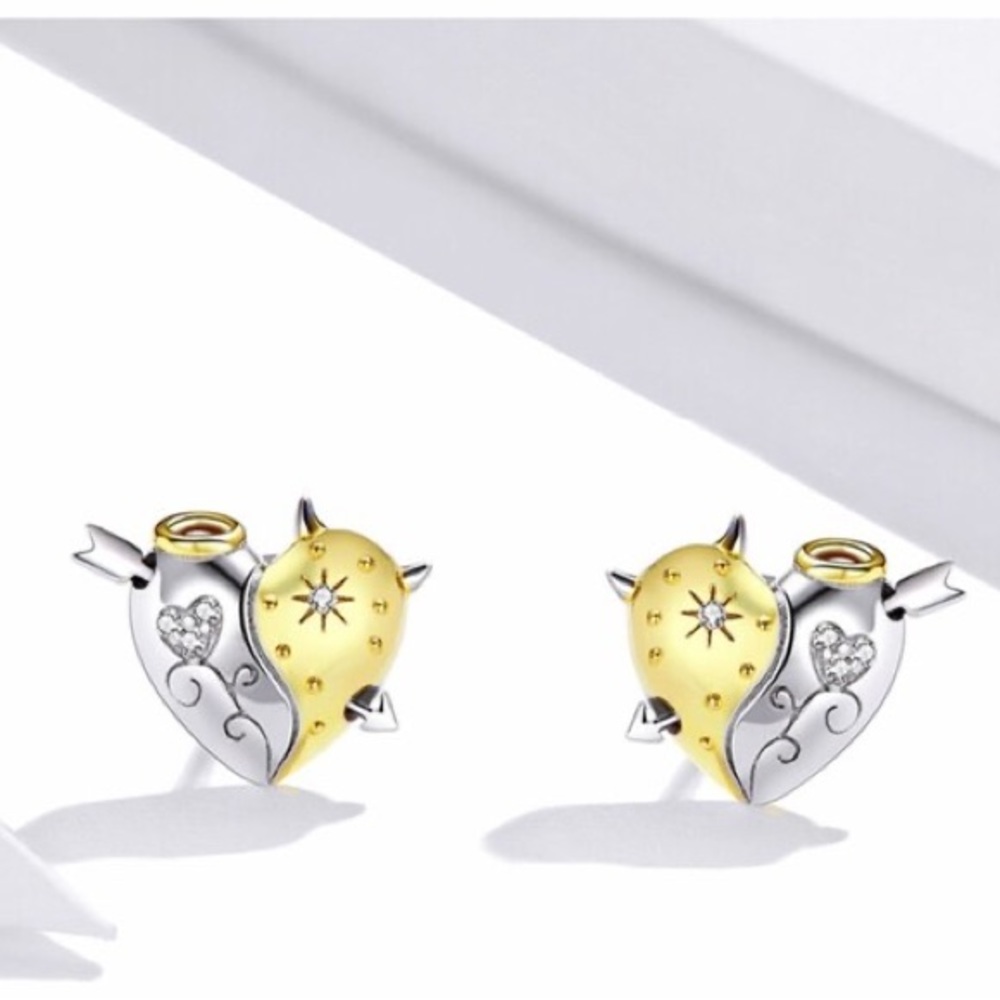 925 Sterling Silver Angel and Demon Ear Studs Stud Earrings for Women - Picture 3 of 7